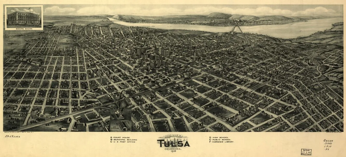1918 Aerial Map of Tulsa, Oklahoma